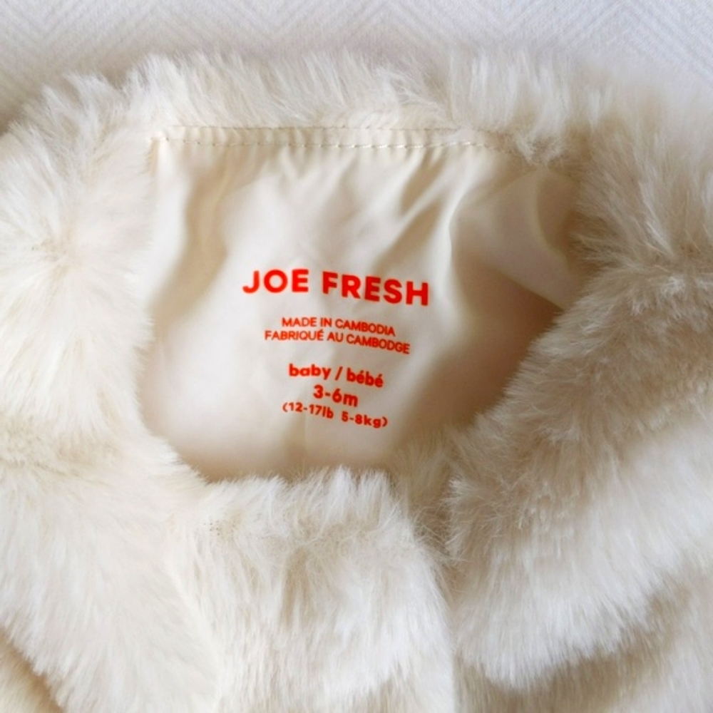 joe fresh faux fur fully lined snap close jacket 3-6 months baby girl - Picture 3 of 6